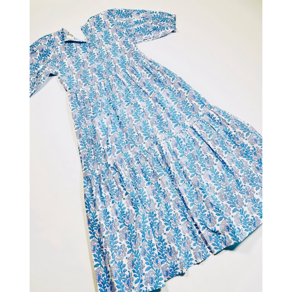 ZS BLOCKPRINTS Women's Floral Print Maxi Dress Size S Blue White - Picture 12 of 17